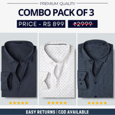 Combo Pack of 3 Men’s Formal Shirts – Stylish & Versatile Collection (Half & Full Sleeves, With/Without Pockets) (FS-48)